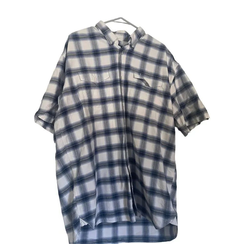Roper Men's Blue & White Plaid Flannel Short Sleeve Buttons Down Shirt Size 2XL